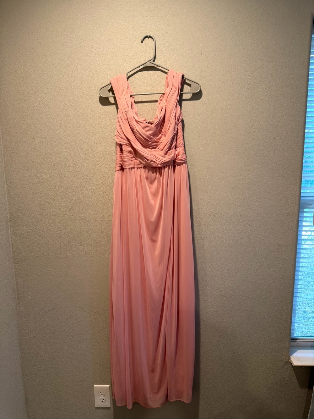 David's Bridal Blush Pink Draped Maxi Gown
